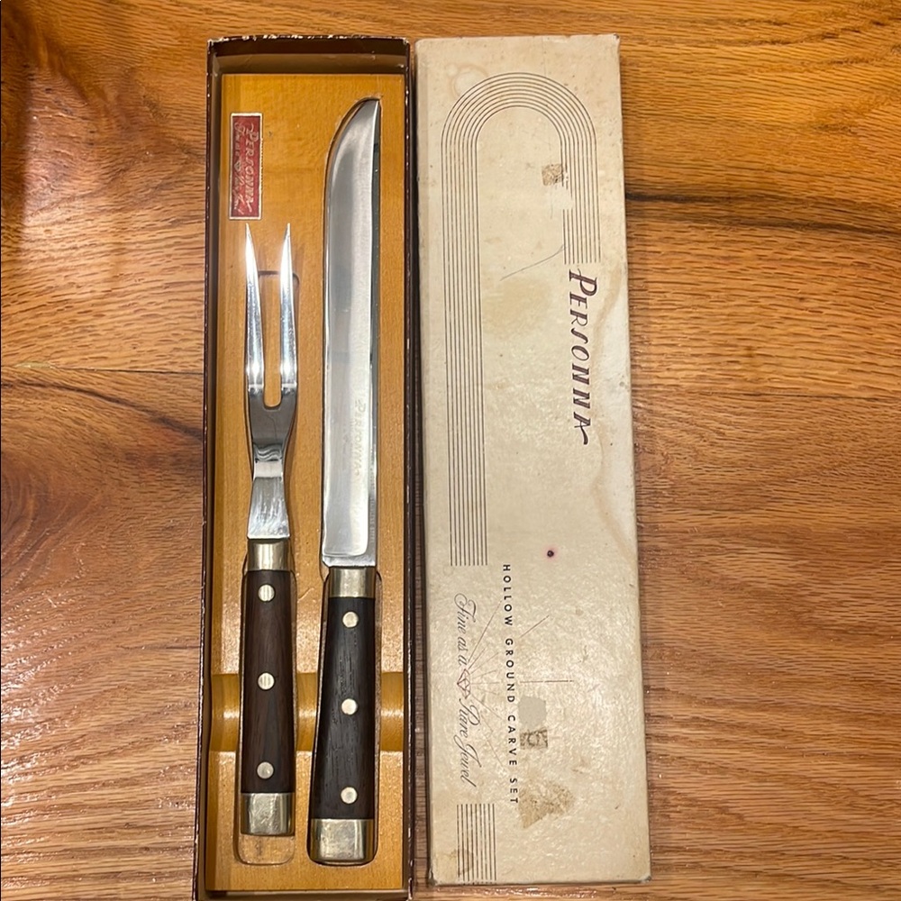 Vintage Carving Knife and Fork Set with Wooden Handles